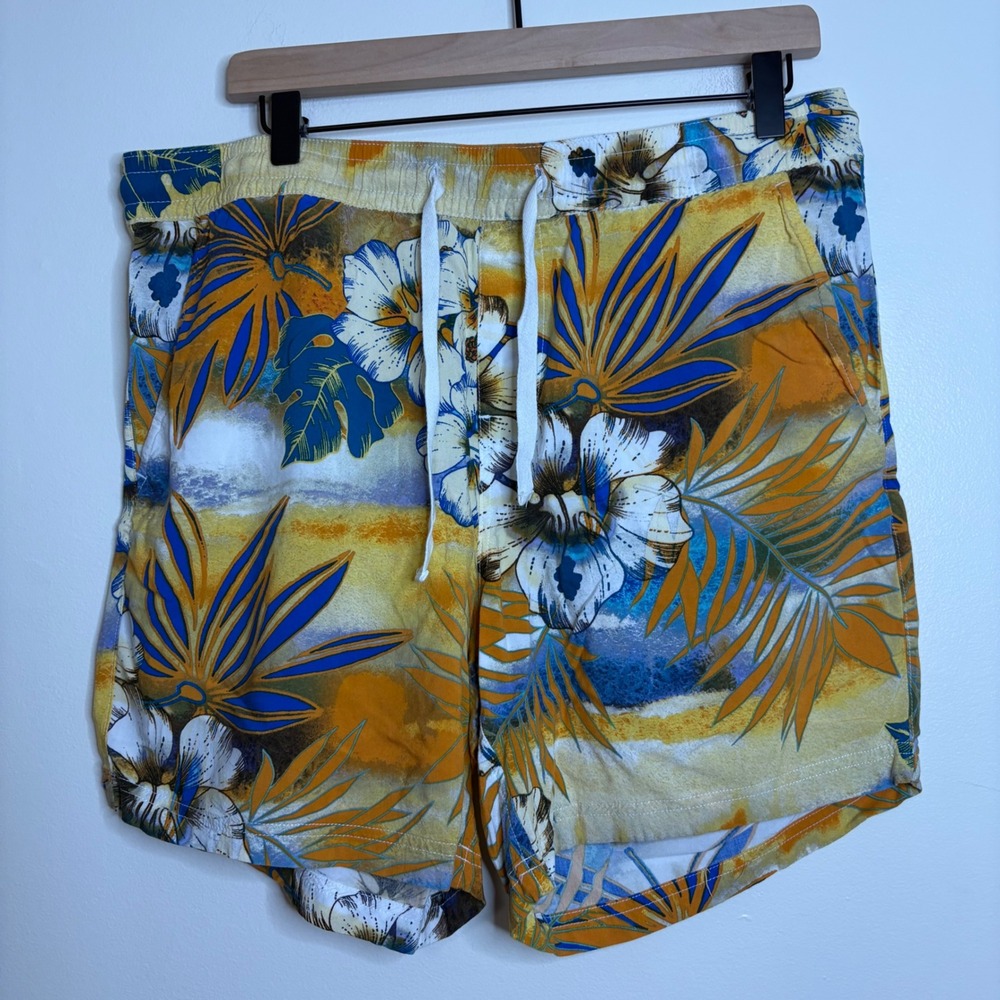 Guess Men Tropical Floral Shorts Blue Orange White Size L - Picture 1 of 6